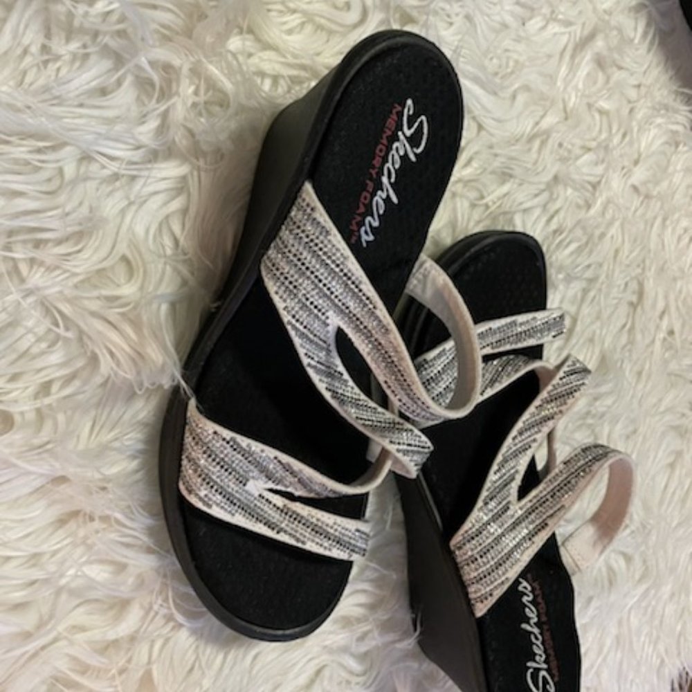 Sparkly Skechers wedge sandals